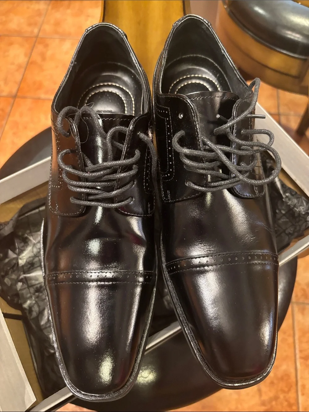Men's Black Leather Derby Shoes - Polished Lace-Up